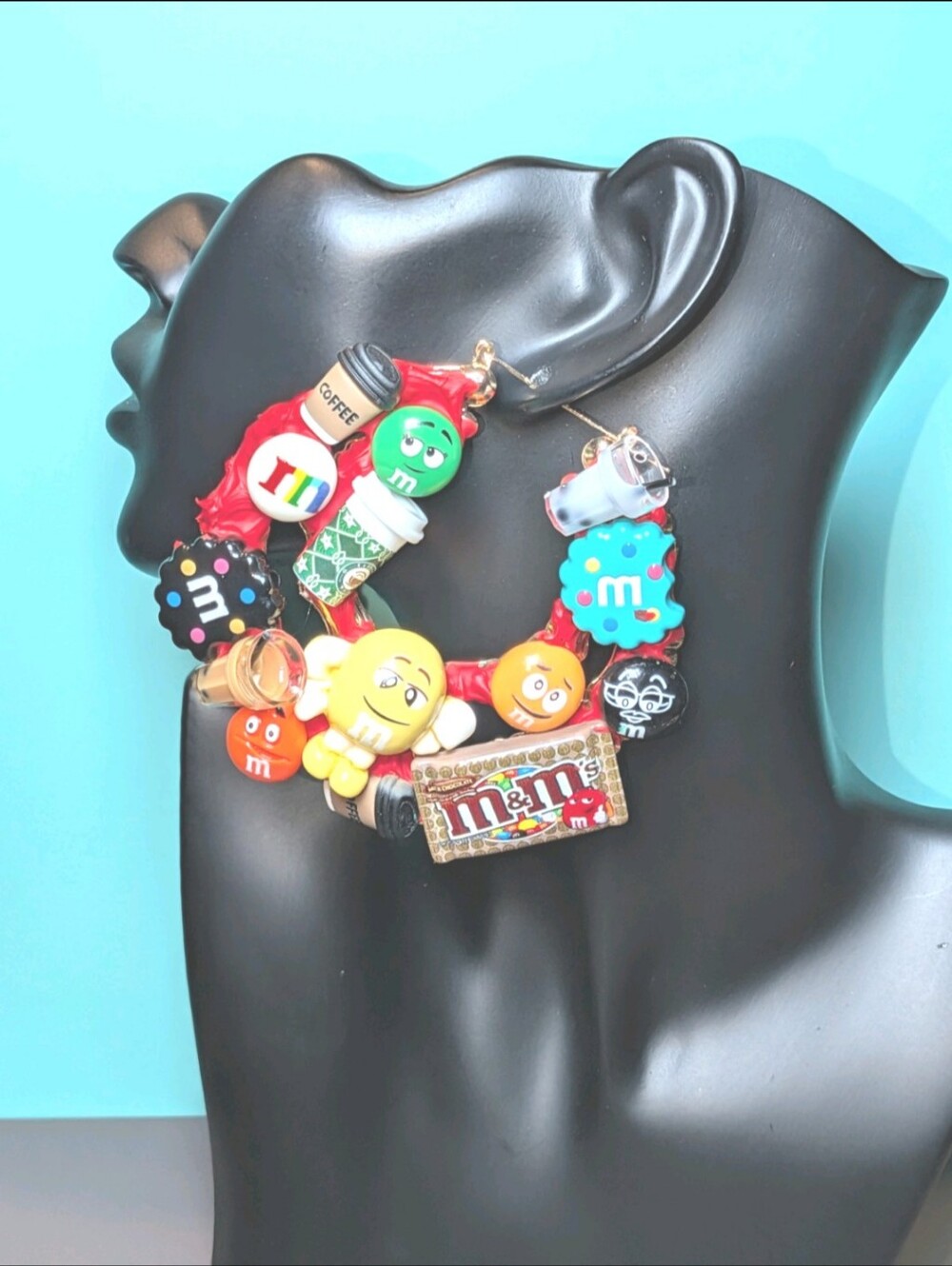 Hand Crafted Decoden Multicolor Candy & Coffee Charm Xl Hoop Earrings For Women
